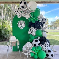 122pcs Soccer Balloon Garland Arch Kit 22inch 4D Soccer Exploding Star Foil Ballon Green White Ball 