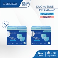 MEDICOS HydroCharge™ 4 Ply Surgical Face Mask Regular/Slim Fit - Duo Avenue Mint + Blue (50's x 2 Bo