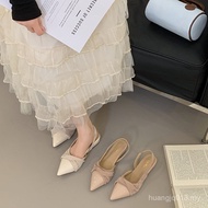 [Promosi Panas] Kasut Tumit Baji Berujung Runcing Warna Nude untuk Dipadankan dengan Skirt, Kasut Wa