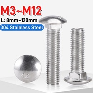304 Stainless Steel Carriage Screw Carriage Bolt M3 M4 M5 M6 M8 M10 M12 Semicircle Head Screws Squar