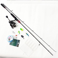 Bộ cần câu cá lure máy đứng + Máy kim loại + dây câu lure + hộp mồi lure B-lu-D01