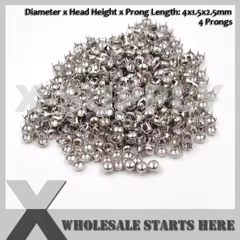4mm 5mm 6mm Round Dome Prong Stud With 4 Prongs For Leather Jacket,Jeans,Shoes,Hats,Belts