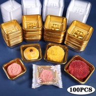 100Pcs Golden Transparent Moon Cake Tray Moon Cake Box Container Food Packaging Box