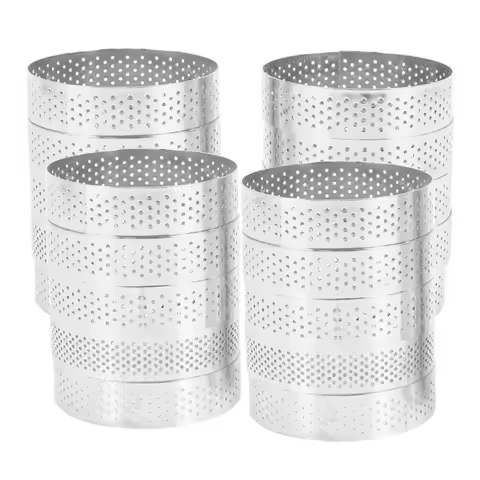 20Pcs Circular Tart Rings with Holes Fruit Pie Quiches Cake Mousse Kitchen Baking Mould Perforated C