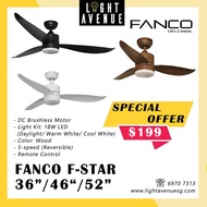 Fanco F-Star DC Ceiling Fan with LED Light & Remote Control ( 36 / 46 / 52 INCH )