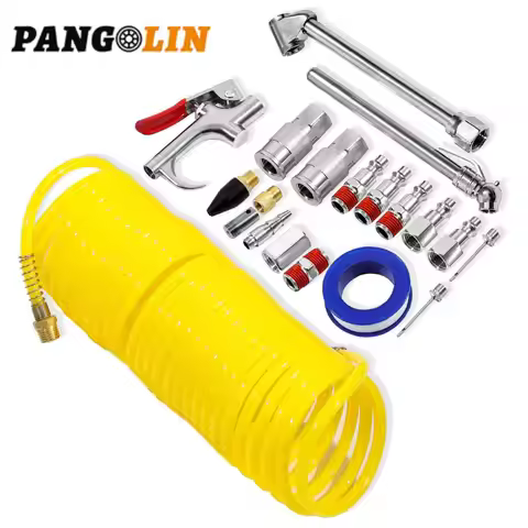 20pcs Air Compressor Accessory Kit 25Ft Recoil Air Hose Gun Nozzles Set 1/4" NPT I/M Type High Quali