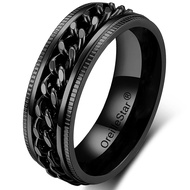 OreilleStar Anxiety Ring for Men Spinner Ring Stainless Steel Rings Men Chain Ring Black Silver Ring