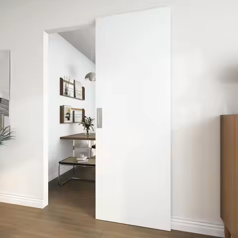 White Primed 30x84 Solid Core Flush Panel Sliding Barn Door with Soft Close and Double Sided Pulls