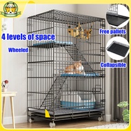 Cat Cage 4 Layer Collapsible Large Pet Cat Cage Cat Cage with Wheels Platform Large Space Cat Cage