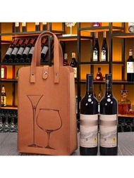 1件高級毛氈紅酒包裝袋,雙重貼紙紅酒禮盒,便攜式紅酒袋戶外露營派對禮品用品