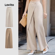 Lovito Elegant Pants Spring/summer Asymmetrical Commute Apricot Pants for Women L171AD071