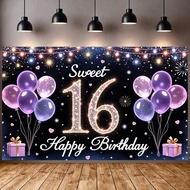 Sweet Sweet 16 Banner Balloon Decor 16th Birthday Banner Firework Decor Purple Theme for  Party Deco