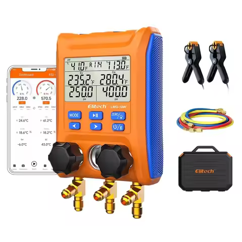 Elitech LMG-10 Digital Manifold Meter Refrigeration Pressure Vacuum Thermometer Inflation Evacuation