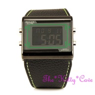 OMAX Green Black Chronograph Steel Seiko Digital LCD Leather Sports Watch OAS083