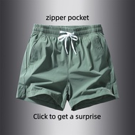 [Click to Get a Surprise] Men's Shorts Quick-Dry Ice Silk Shorts with Zipper Pockets, Suitable for B