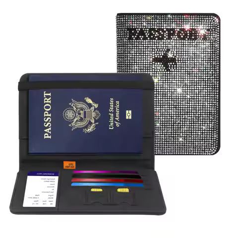 Rhinestone Ladies Key Purse Bag Passport Holder Cover Traveling Passport Case Women Bling Card Case 