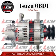 ISUZU 6BD1 ALTERNATOR ASSEMBLY 60A 24V IC TYPE DOUBLE PULLEY W/ VACUUM 0-33000-3690 <IC Type>