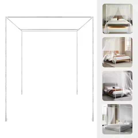 Metal Bed Four Corner Bed Mosquito Netting Bracket 4 Corner Bedding Canopy Frame Post Fit for Twin/Q