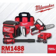Milwaukee M12 Garden Combo Kit RM1488 ( FHS-0 Pruning Saw / BLL-0 Blower / PAL Flood Light / 48-22-8302 Jobsite Cooler )