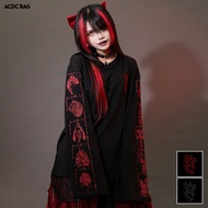 [JA0784] I Ledo Ukiyo-E Distressed Printed Plain Color Round Neutral Long Sleeve T-Shirt Improved Ja