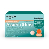Amazon Basic Care Low Dose Chewable Aspirin 81 mg Tablets, Pain Reliever, Orange Flavor, 36 Count