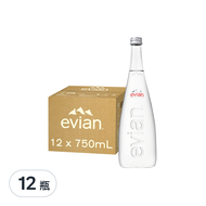 evian 依雲 台灣公司貨 天然礦泉水 玻璃瓶  750ml  12瓶