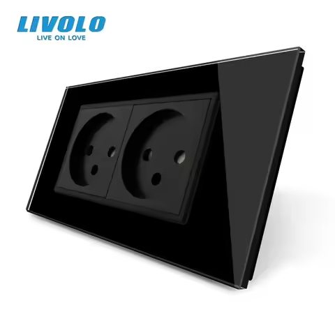 LIVOLO Double Israel Power Socket, 16A Tempered White/Black Glass Panel, AC 100~250V,Siamesed Design