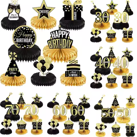 1Set Black 18th 30th 40th 50th 60th 70th 80th Years Old Desktop Honeycomb Ornaments Photo Props for 
