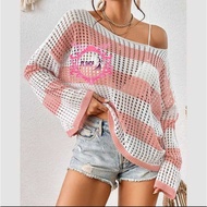 SUETERKU NAGITA STRIPE KNIT KNITWEAR OUTER OVERSIZE