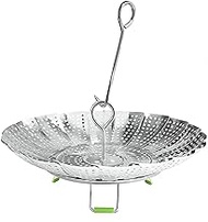 Circular Stainless Steel Steamer Basket, Vegetable Steamer Basket for Instant Pot, Insert for Veggie/Seafood Cooking/Boiled Eggs with Safety Tool - Adjustable Sizes to fit Various Pots (7" to 11")