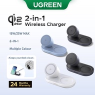 UGREEN Qi2 15W Max Desktop wireless Charger 2-in-1 iPhone Earbuds charge fast 48° Fixed Angle Suppor