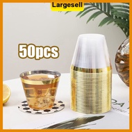 50Pcs 9oz Plastic Disposable Cups Golden Rim Disposable Drinking Cups for Wedding Party Picnic