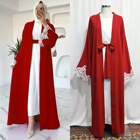Ramadan Dubai Arab Middle Eastern Muslim Women's Luxury Fashion New Lace Decal Abaya Cardigan Robe+V