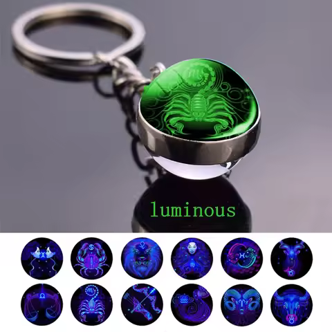 12 Zodiac Sign Luminous Keychain Keyring Aries Taurus Gemini Cancer Leo Scorpio Constellation Key Ch