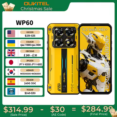 OUKITEL WP60 10000mAh Rugged Phone 7.2β HD+ Display 48GB(16+32) +512GB MTK 7025 Smartphone Android 1