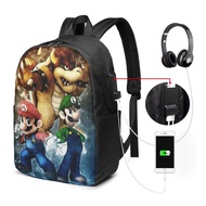 Mario Backpack Laptop USB Charging Backpack 17 Inch Travel Backpack School Bag Large Capacity Student School Bag