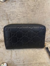 Gucci 多層壓紋黑色零錢包/卡包