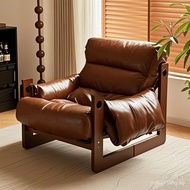 Casual Retro Solid Wood Sofa Chair Home Single Recliner Living Room Jersey Island Light Luxury Desig