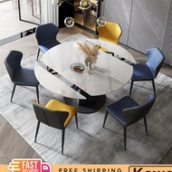 Kawei Rotate Extendable Round Dining Table Set | Sintered Marble & Chairs| 1.3m-1.5m | Nordic Stone 