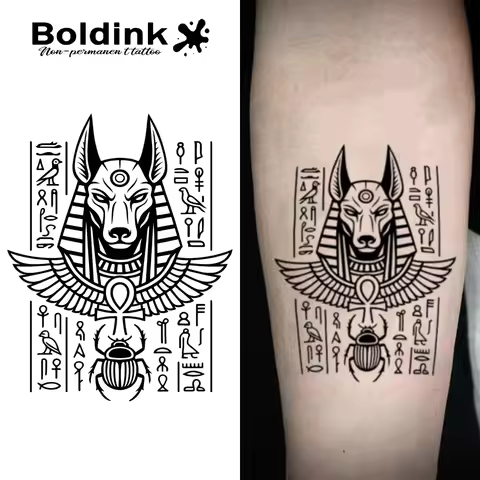 BOLDINK Anubis Tattoo Decal Ancient Egyptian Totem Design Lasting 1-2 Weeks Fade-Free Versatile Arm 
