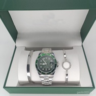 Jam Tangan Lelaki Hantu Air Hijau Gaya Rolex Baharu Set Tiga Keping Jam Tangan Merah Jambu Wanita Ja