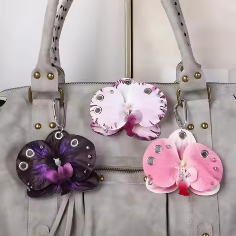 Phone Charms Phalaenopsis Orchid Keychain Keyring Keychains Imitation Flower Pendant Fashion Cloth B