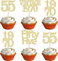 Gyufise 24Pcs 55th Birthday Cupcake Toppers Glitter Cheers to 55 Fabulous Fifty Five Vintage 1970 Cu