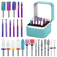 25Pcs Nail Drill Bits Set with Storage Box, 3/32 Inch Tungsten Ceramic Diamond Carbide Nail Drill Bi