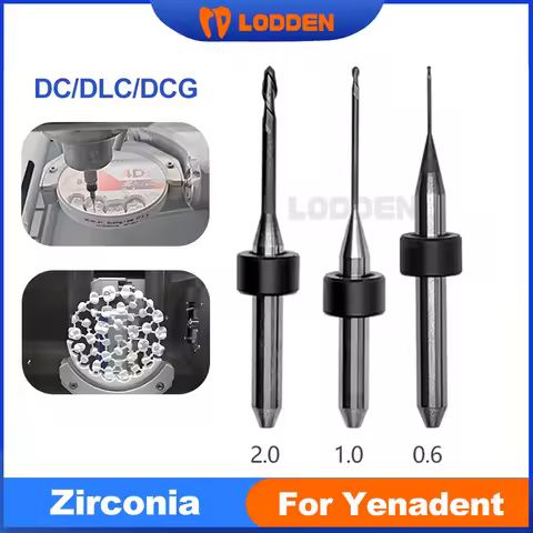 Yenadent Dental Zirconia Milling Burs D4 Shank 2.0/1.0/0.6mm Diamond Coated DC Bur for CAD CAM Denta