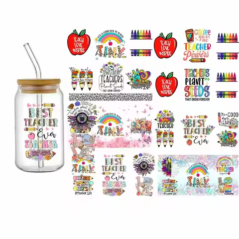 3D Teacher's Day Theme Pattern For Cups Cool Personalize UV DTF Wrap Transfer Sticker Custom Labels 