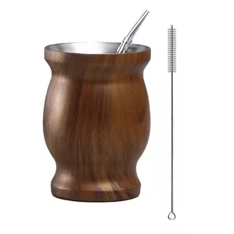 304 Stainless Steel Yerba Mate Cup 8oz Double Wall Argentine Yerba Mate Gourd With Bombillas and Cle