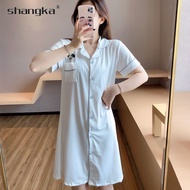bsdf Plain Color Plus Size Summer Pajamas Dress for Women Short-Sleeved Thin Sexy Black White Pajama Sleepwear Woman Nightgown Loose Simple Korean Cute Homewear bew