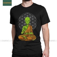 Large size Men'S Alien Zen Yoga Meditation T Shirt Spiritual Buddhism Pure Cotton Clothes Fashion Short Sleeve Tees Printed T-Shirt 4XL-6XL