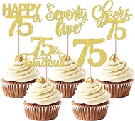 Pack of 30 75th Birthday Cake Decorations Glitter Happy 75 Cheers to Fabulous 75 Cupcake Toppers Hel